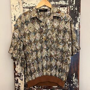 Vintage ALAN STUART Pull Over Banded Shirt Men's Large L Abstract